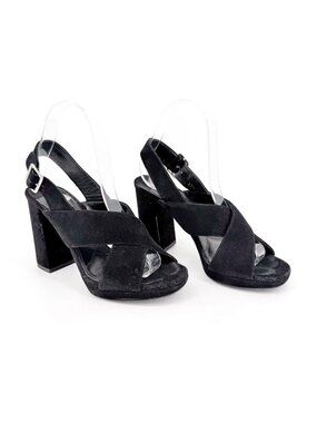 Prada Cross Strap Platform Sandals Black Suede Size 37.5 US 7.5 Women’s